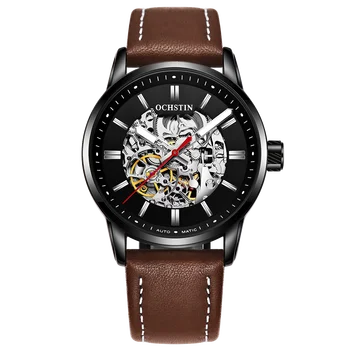 OCHSTIN Classic Black Dial Mechaninis laikrodis Vyrams Skeletas Steampunk Automatinė Likvidavimo Odinis Dirželis Vyrų Laikrodis Reloj Hombre