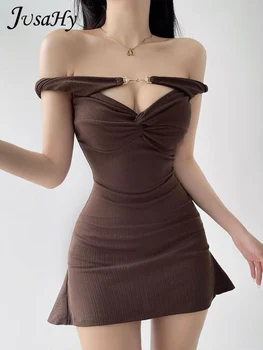 JusaHy Moterų Nauja Y2K Krūtinės Įvyniojimas Kietas Seksualus&High Street Liesas Suknelės Ruožas Slim Prašmatnus Tuščiaviduriai Iš Klubo Mini Suknelė 2023