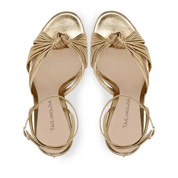 Europos ir Amerikos moterų didelio dydžio seklių aukso stiletto sandalai mados pokylių Šalies batų fabriko tiesioginio pardavimo