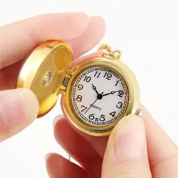 Aukso Atveju Berniukas Dizaino mažo Dydžio Kvarco Kišenėje Žiūrėti į Vyrų, Moterų Megztinis Karoliai Grandinės Laikrodis Reloj De Bolsillo