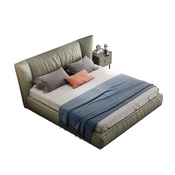 Natūralios odos lova miegamojo grand dvigulė lova italijos minimalistinio viršutinis sluoksnis karvės odos minimalistinio minkštas apyvarpės lova 1.8 * 2 man