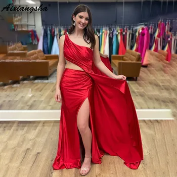 Aixiangsha Plisuotos Vieno Peties Pusėje, Cut-Out Ilgai Prom Dress Satino Vakarinę Suknelę Be Rankovių Elegantiška Moteris Užsakymą 2023