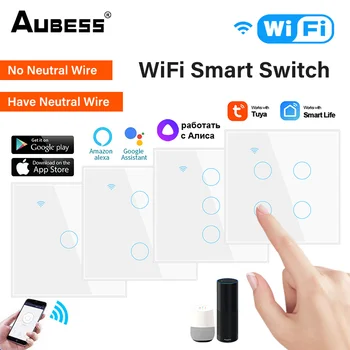 Tuya WiFi Smart Switch 1/2/3/4 Gauja Smart Touch Perjungti Programą Nuotolinio Valdymo Nėra Neutralus Laidas 100-250V Už Alexa 