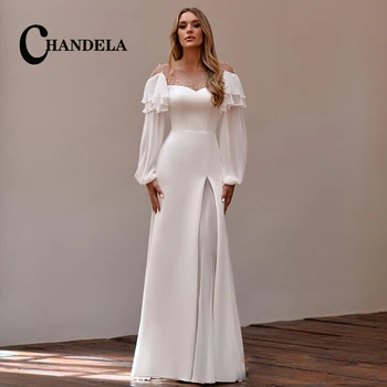 CHANDELA Elegantiškas Vestuvių Suknelės Duobute Reljefiniai Rankoves O-Kaklo Oficialią Vestuvių Suknelė Vestido De Casamento Pritaikytas Moterims