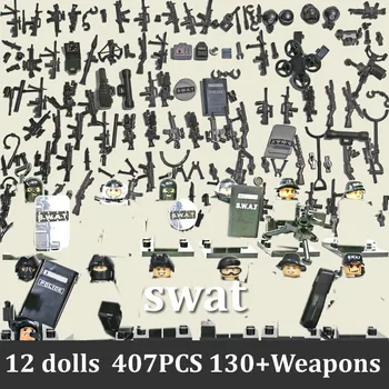 Woma Karinės Karai Surinkti Blokai Swat Plytų miniFigures Ginklai 130+ Ginklų Suderinama plytų Žaislai Policijos 12PCS/DAUG