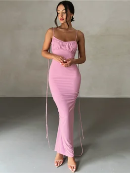 Elegantiškas Moterų Vasaros Slydimo Suknelė Y2K Streetwear Rausva Juoda 2023 Seksualus Backless Raukšlės Tvarstis Ilgai Gimtadienio Vakaro Suknelės
