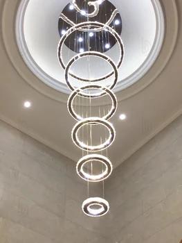 Modernūs, Prabangūs Krištolo Laiptai Didelis Sietynas už loft Žiedų Dizaino Kabinti Lempas Villa Fojė Patalpų Apšvietimas Blizgesio Įrenginiai