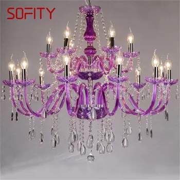 SOFITY Europos Stiliaus Sietynas LED Kristalų Pakabukas Violetinė Prabanga Žvakių Šviesos Armatūra Namų Hotel Salė