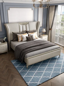 Prabangus odinis lova, Amerikietiško stiliaus lovos, 1.8 m dvivietis miegamasis, akių raudona lova, šiuolaikinės italų minkšta lova