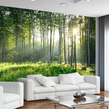 beibehang Tapetai užsakymą tapetai, freskos, švieži ir gražus gražus miško medžių rytą rūko freskos TV fono sienos