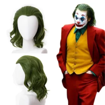 Greitas Pristatymas Joker Cosplay Perukas Arthur Fleck Joker Garbanotas Perukas Žalia Sintetinių Plaukų Siaubas, Baisu Klounas Cosplay Prop žmonių plaukų perukas