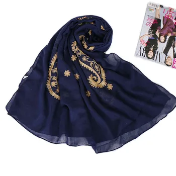 Moterų siuvinėti hijab šalikas skaros musulmonų anakardžių lengvi šalikai paprasto medvilnė antklodės mados lankelis šalikai 190*80cm