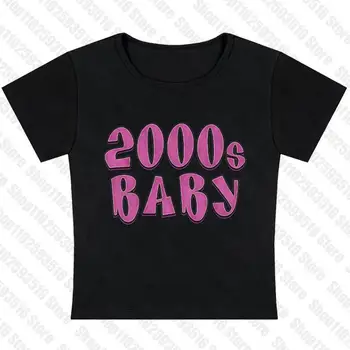 Laiškas Spausdinti Kūdikių Trišakiai Vasarą E-merginos Slim Apkarpyti Viršūnes 2000-ųjų Streetwear Goth Trumpas Rankovės EMO Vintage drabužių Y2K Estetinės Kawaii