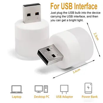 12PCS USB Knygos Žibintai USB Naktį Šviesos Mini LED Nakties Šviesos USB Kištukas, Lempos Galia Banko mokesčių Mažų Apvalių Akių Apsauga Skaityti
