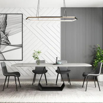 Italijos minimalistinio roko plokštė valgomasis stalas minimalistinės šiuolaikinio dizainerio kūrybos šviesa prabangus valgomasis stalas ir kėdės