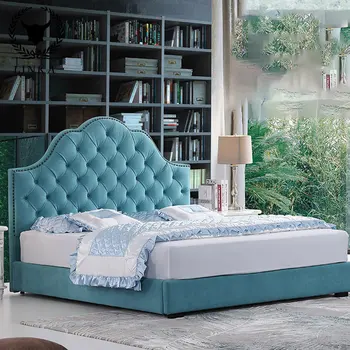 Amerikos audinio šviesos prabangus modernaus minimalistinio individualų miegamojo dvigulę lovą, vestuvės