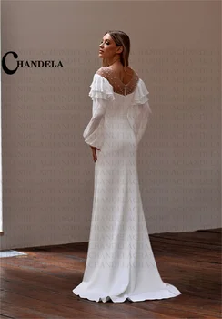CHANDELA Elegantiškas Vestuvių Suknelės Duobute Reljefiniai Rankoves O-Kaklo Oficialią Vestuvių Suknelė Vestido De Casamento Pritaikytas Moterims