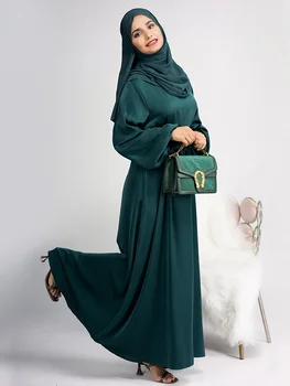 Musulmonų Moterų Suknelė Ilgomis Rankovėmis Ramadanas Eid Dubajus Abayas Satino Islamo Drabužiai Hijab Skraiste Turkija Paprastas Kuklus, Komplektai, Kaftan