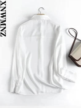 XNWMNZ 2023 moterų mados elegantiškas satino marškinėliai moteris atsitiktinis atvartas ilgomis rankovėmis pusėje ritininės office lady viršų moteriška elegancija palaidinė