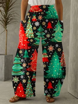 Kalėdų Eglutė Dovanų, Visas Ilgis Pločio Kojų Kelnės Spausdinti Plonas Hipster Mados Kelnės Vasaros Streetwear Sweatpant Moterų Drabužiai
