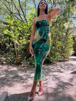 Elegantiškas Spausdinti Vamzdis Viršuje suknelė Moterims Apvalkalą Klubo Paketą Stebėjimo Backless Suknelės Moterų 2023 Vasaros Seksualus Šalies Vakarą Vestido