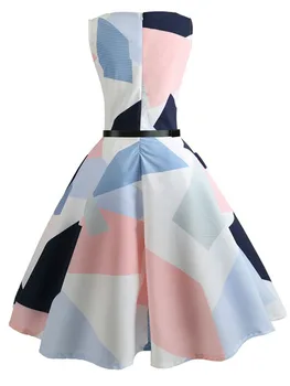 Gėlių Spausdinti Vasaros Suknelė Moterų Berankovis Elegantiškas Tunika Vintage Suknelė, Diržas Šalis Suknelės Atsitiktinis Sundress vestido