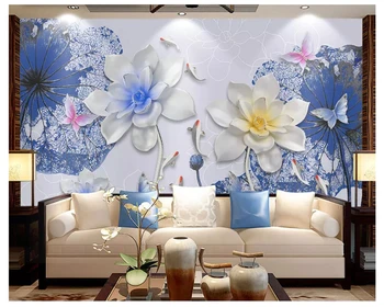 beibehang 3D Šiuolaikinių namų puošybai 3d tapetai mados naujų Kinų stiliaus aukšto lygio lotus devynios žuvų fone de papel parede