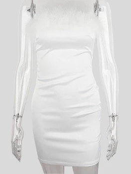 Drauuing Balta Plunksna, Antkaklis Vamzdis Mini Suknelė Moterų Berankovis Šalies Elegantiškas Šilko Backless Plonas Kietas Vasaros Suknelės 2023