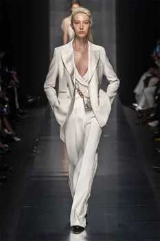 Dizaineris Satino Moterims, Kelnės, Kostiumai Nustatomas Custom Made 3 Vnt. Balta Oficialų Atvartas Office Lady Šalies Prom Sławna Dress