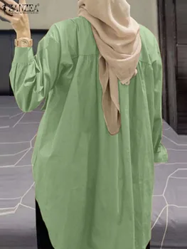 2023 ZANZEA Pavasarį Moterys Atvartas Kaklo, ilgomis Rankovėmis Palaidinė Musulmonų Shirt, Derliaus Islamo Drabužių Dubajus Turkija Stalviršiai, Kietieji Blusas
