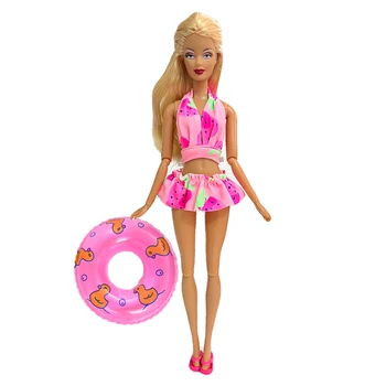 Mados Rožinis maudymosi kostiumėlis Beach Party Dėvėti Bikini Viršūnes, Kelnės, maudymosi Kostiumėliai, + Mielas Plaukti Žiedas +Batai Drabužius Barbie Lėlės Priedai