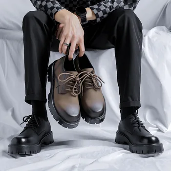 Vyrai Japonija Harajuku Korėjos Streetwear Mados Verslo Atsitiktinis Odiniai Batai Žmogus, Aukšto Pado Platforma Vestuvinė Suknelė, Bateliai Vyrai