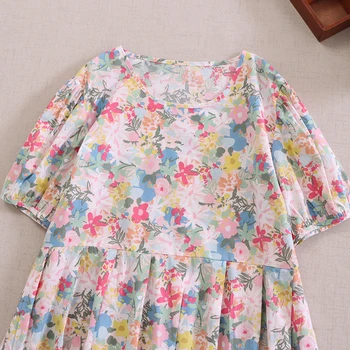 2023 Vasaros Japonija Stiliaus Mori Mergina Medvilnės Gėlių Spausdinti, O-Kaklo Trumpomis Rankovėmis Moterų Suknelė
