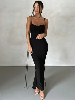 Elegantiškas Moterų Vasaros Slydimo Suknelė Y2K Streetwear Rausva Juoda 2023 Seksualus Backless Raukšlės Tvarstis Ilgai Gimtadienio Vakaro Suknelės