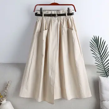 Iki 2023 m. pavasarį naują stiliaus vientisa spalva paprastą big kišenėje sijonas su diržu slim plus size darbo sijonas moterų mados krovinių sijonas
