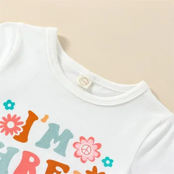 Bmnmsl Vaikams Baby Girl Vasaros Komplektai, Raidė Gėlių Spausdinti Viršūnes + Flare Kelnės + Lankelis Rinkinys