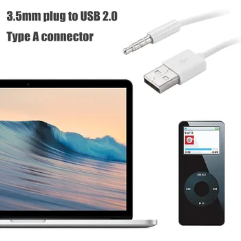 3,5 mm Kištukas Audio AUX USB 2.0 kištukinis Adapteris Įkrovimo Kabelis 1M Balta