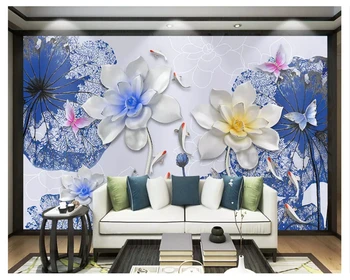 beibehang 3D Šiuolaikinių namų puošybai 3d tapetai mados naujų Kinų stiliaus aukšto lygio lotus devynios žuvų fone de papel parede