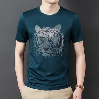 2022 m. Vasarą Mens T-shirts Prabangūs Blizgančiais Metalo Tigras Trumpas Rankovės vientisos Spalvos Atsitiktinis Vyras marškinėliai Apvalios Apykaklės Paprastas Žmogus Tees