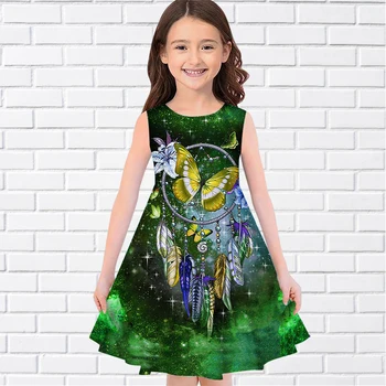 Vaikai Mergaitės Berankovis Suknelė Mergaitėms Suknelė 3D Drugelis Spausdinimo Kasdien Atsitiktinis Mielas Saldus Virš Kelio Berankovis Suknelė 80-180CM