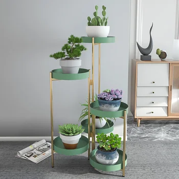 Nordic light luxury metalo patalpų augalų stendas, daugiasluoksnės grindų tipas gėlių stovas šiuolaikinės paprasta augalų puodą stovėti balkonas, baldai