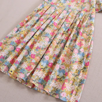 2023 Vasaros Japonija Stiliaus Mori Mergina Medvilnės Gėlių Spausdinti, O-Kaklo Trumpomis Rankovėmis Moterų Suknelė