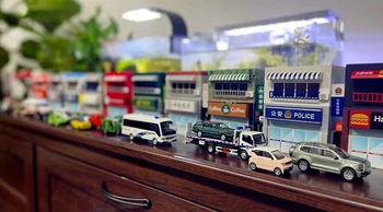 1/64 Masto Diorama Modelio Automobilių Garažas Modelis, LED Apšvietimas, Miesto Gatvės Pastato Fone Ekranas Scena Modelis Žaislas Dovanos