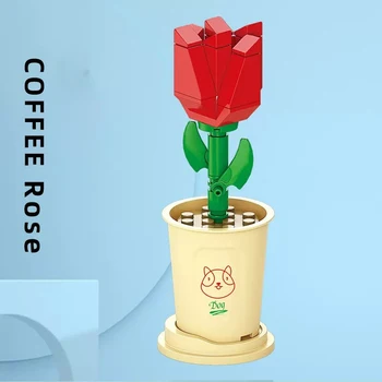 Pastato Blokas Puokštė 3D Modelį Namų Puošybai Augalų Pasisekė Gėlių Ornamentu Vazoninių Augalų Modelio Kūrimo Bloką Žaislo Surinkimas Dovana