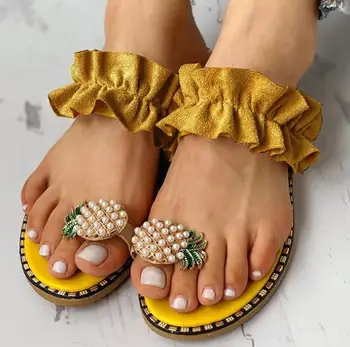 10 spalvų KARŠTO didelio dydžio sandalai moterims 2021 tne sandalai vandens gręžimo plokščiadugnis anti slip šlepetės ananasų nėrinių paplūdimio bateliai