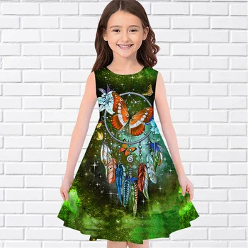 Vaikai Mergaitės Berankovis Suknelė Mergaitėms Suknelė 3D Drugelis Spausdinimo Kasdien Atsitiktinis Mielas Saldus Virš Kelio Berankovis Suknelė 80-180CM