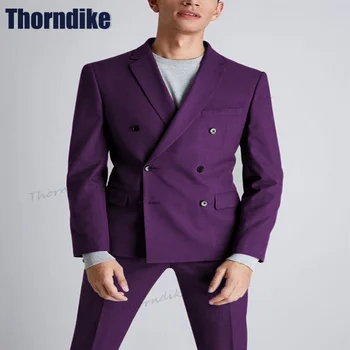 Thorndike Oficialų Vyrų Kostiumas Nustatyti Žingsniu Atvartas Smokingas Slim Reikalas 2 Gabalas Švarkas Rinkiniai Užsakymą Pagaminti Vestuvių Prom Kostiumas (Švarkas+Kelnės)