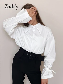 Zadily 2023 Pavasario Office Lady Ilgomis Rankovėmis Moterims, Baltos Spalvos Marškinėliai Basic Korėja Stiliaus Mygtuką Moterų Tunika Palaidinė Dirbti Moterų Drabužiai