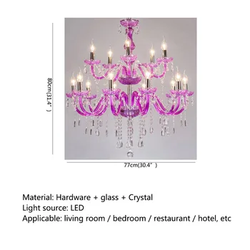 SOFITY Europos Stiliaus Sietynas LED Kristalų Pakabukas Violetinė Prabanga Žvakių Šviesos Armatūra Namų Hotel Salė