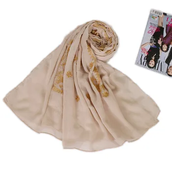 Moterų siuvinėti hijab šalikas skaros musulmonų anakardžių lengvi šalikai paprasto medvilnė antklodės mados lankelis šalikai 190*80cm